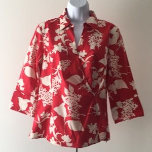 Talbots Red/Cream Floral Stretch Blouse